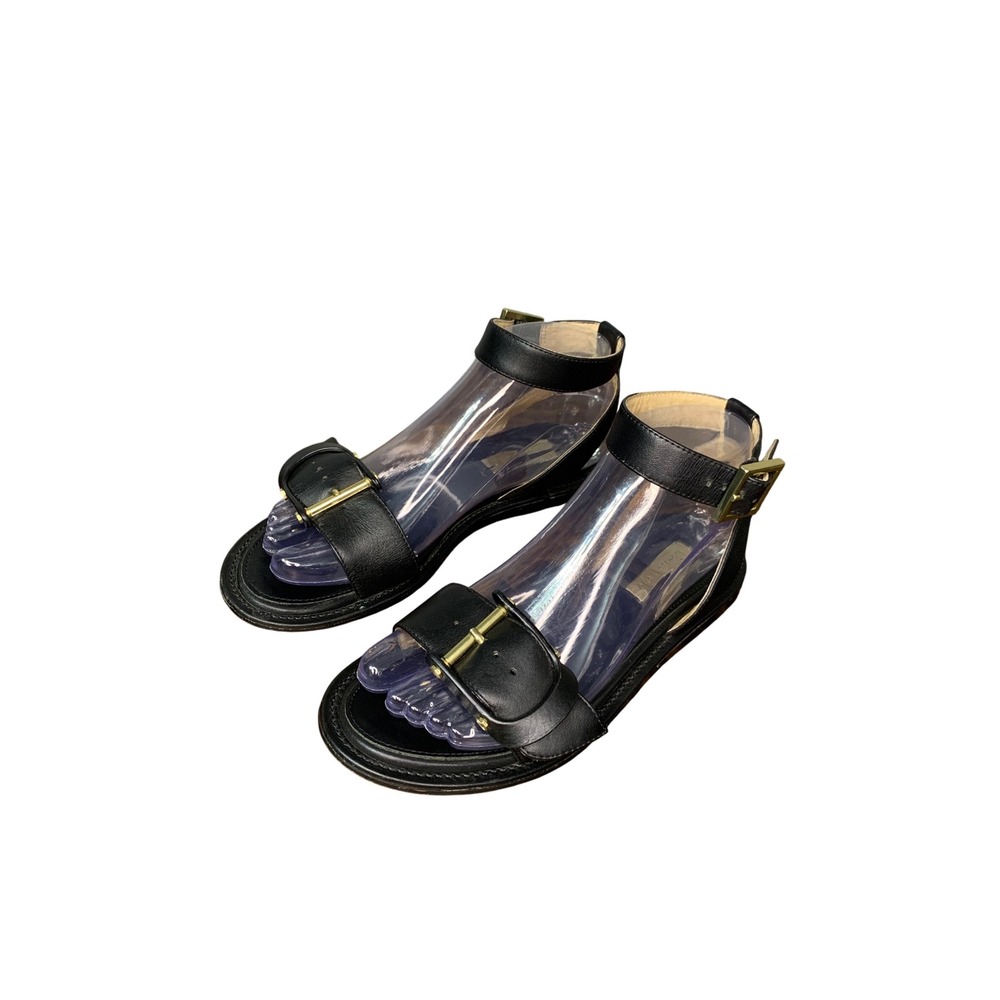 Louise et Cie Benue Black Leather Ankle Strap Buckle Sandals Minimalist Shoe 6.5